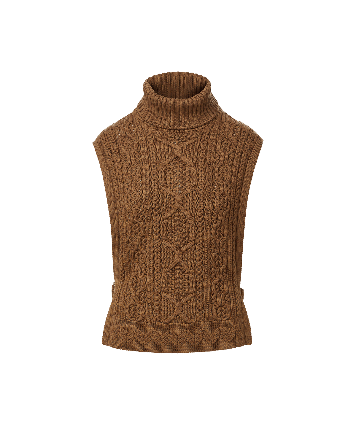 Veronica Beard | Bentleigh Merino Wool Cableknit Vest in Ochre Brown Ochre
