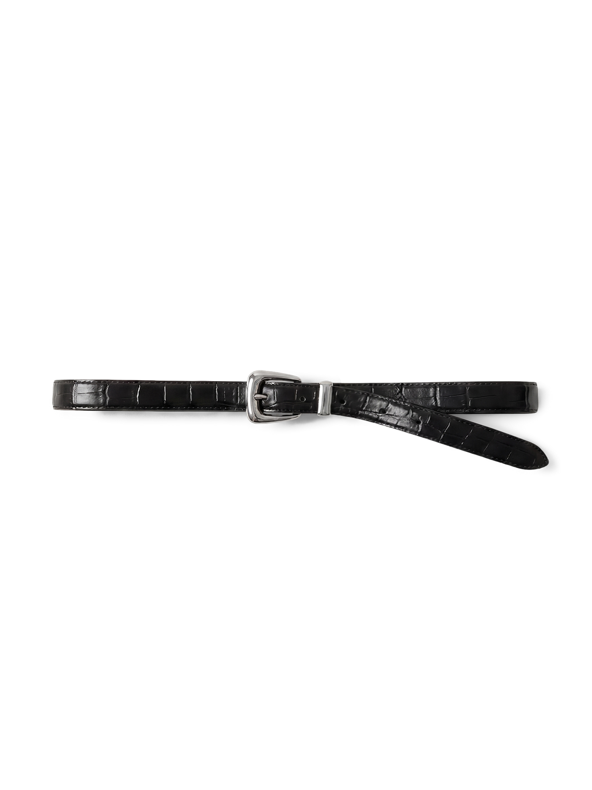 Veronica Beard | Slim Croc-Embossed Arch Belt in Black Black