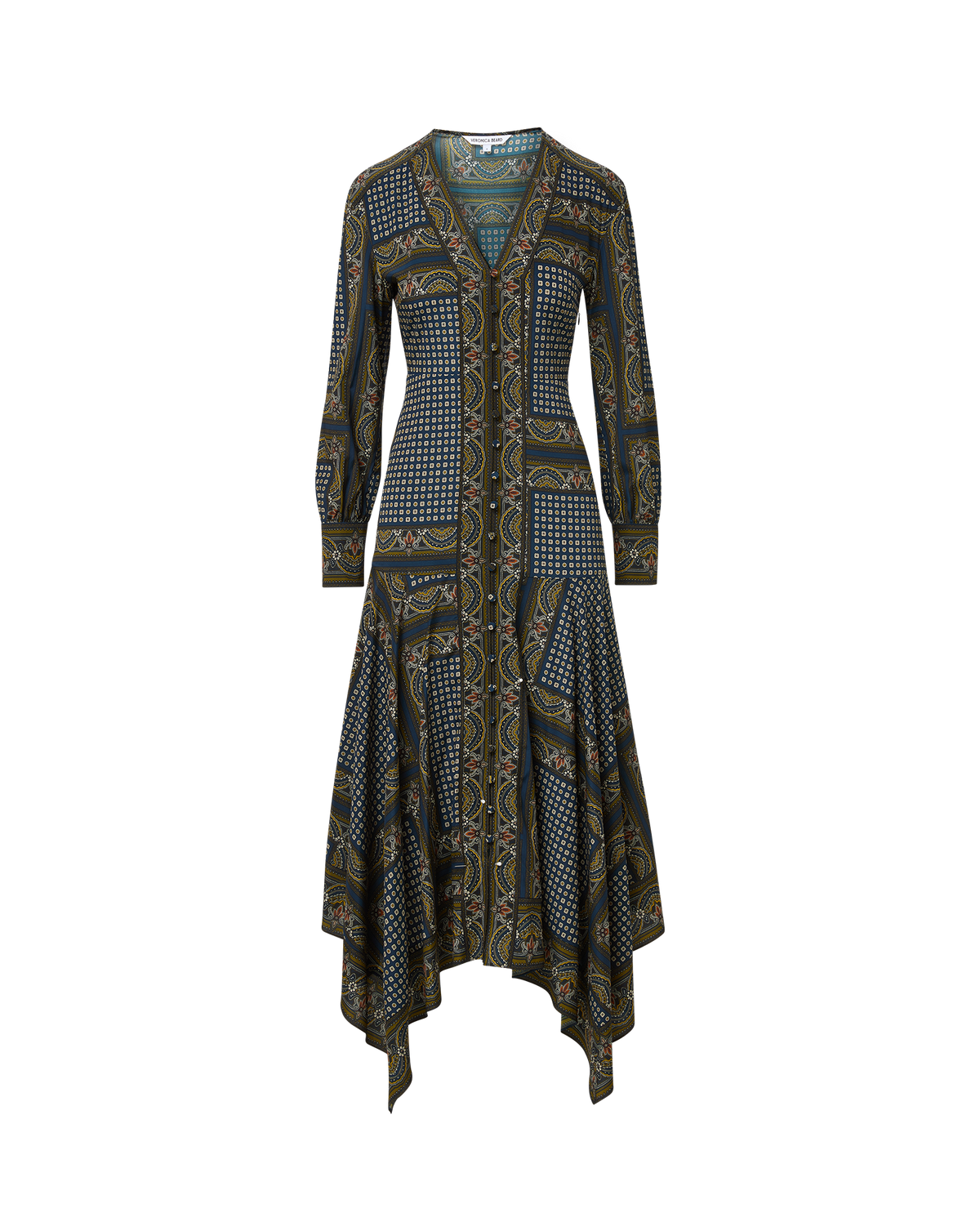 Veronica Beard | Skye Scarf-Print Midi Dress in Heritage Navy Multi Heritage Navy Multi