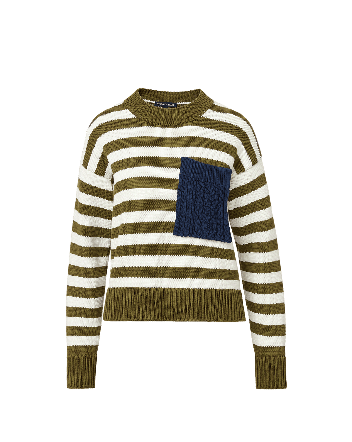 Veronica Beard | Emile Striped Pullover in Military Olive/Dove White/Heritage Navy Military Olive/Dove White/Heritage Navy