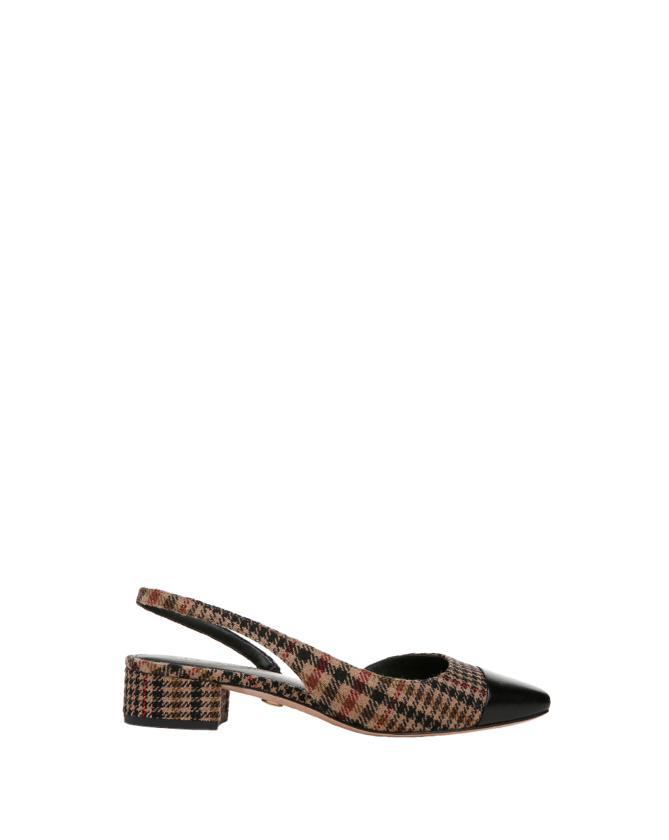 Veronica Beard | Cecile Plaid Cap-Toe Slingback in Camel Multi Camel Multi