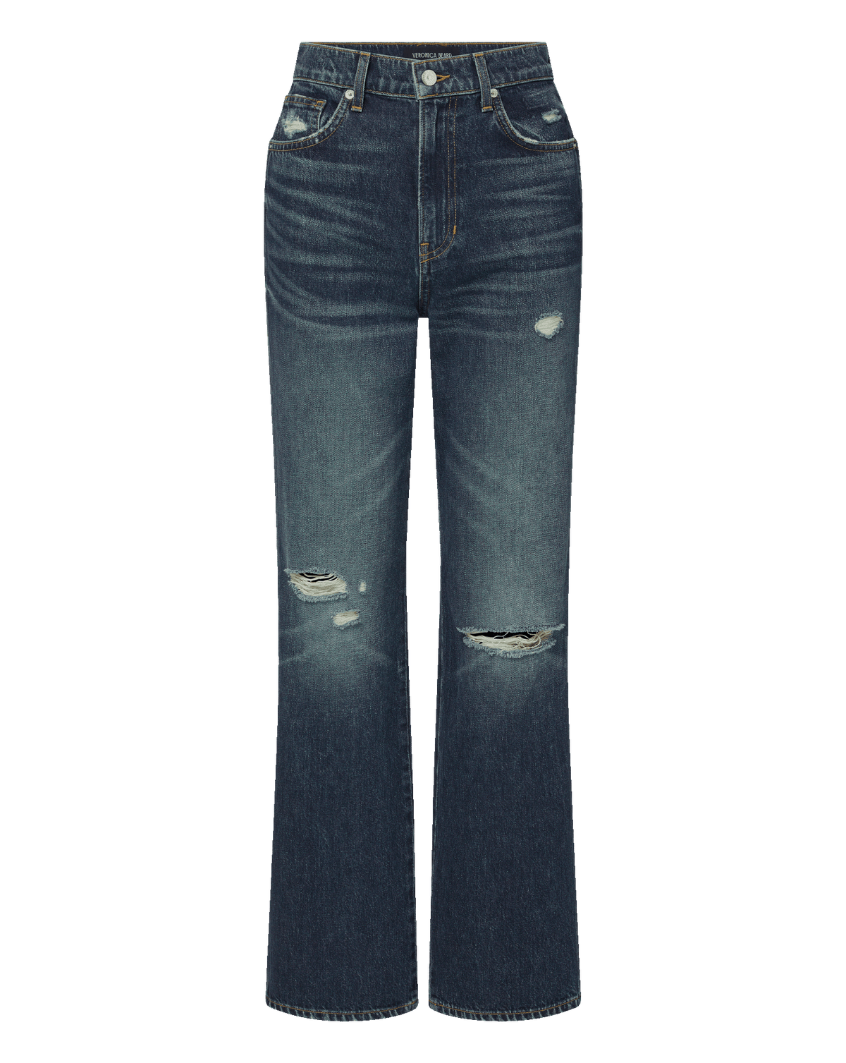 Veronica Beard | Dylan Distressed Straight-Leg Jean in Medium Wash City Lights