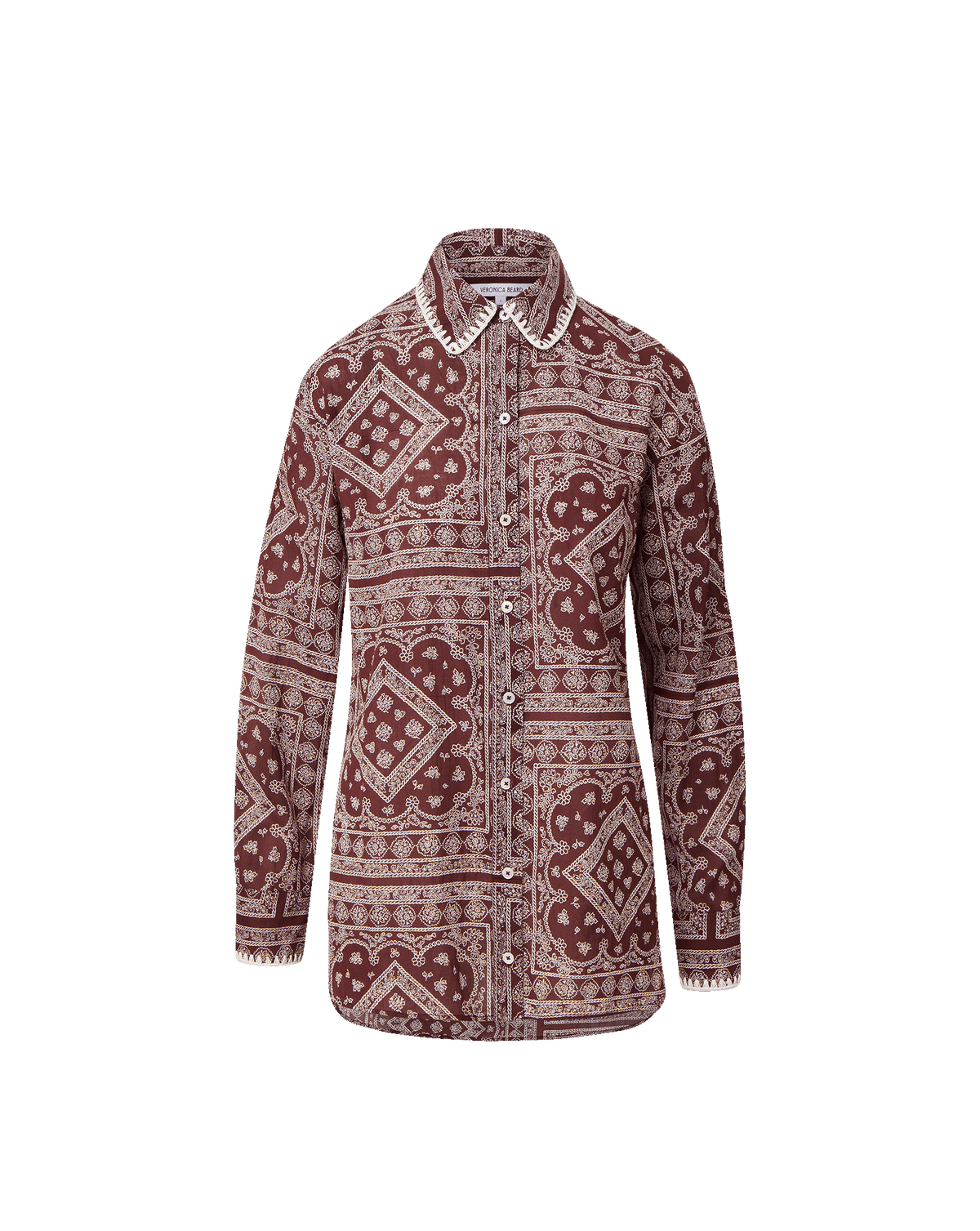 Veronica Beard | Lloyd Bandana Button-Down Shirt in Burgundy Paisley Raisin/Dove White