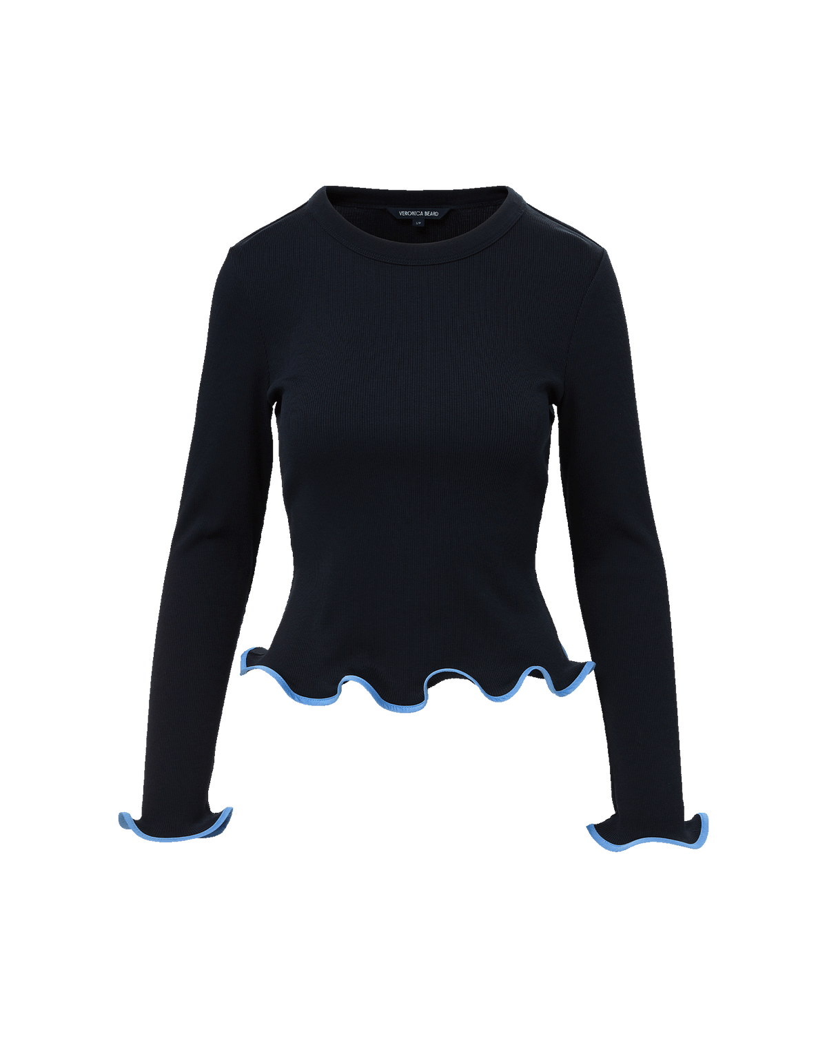 Veronica Beard | Elianne Ruffle-Trim T-Shirt in Light Blue & Navy Navy