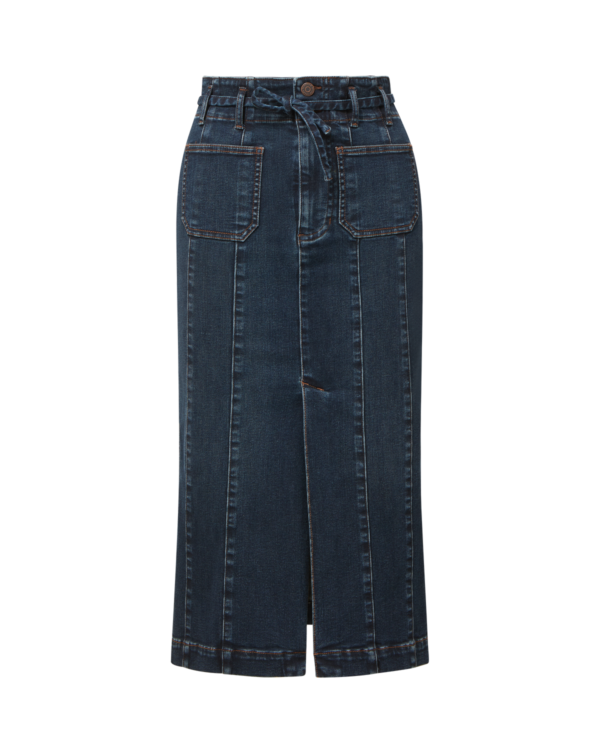 Veronica Beard | Pavana Denim Midi Skirt in Dark Blue Midnight Dark Midnight