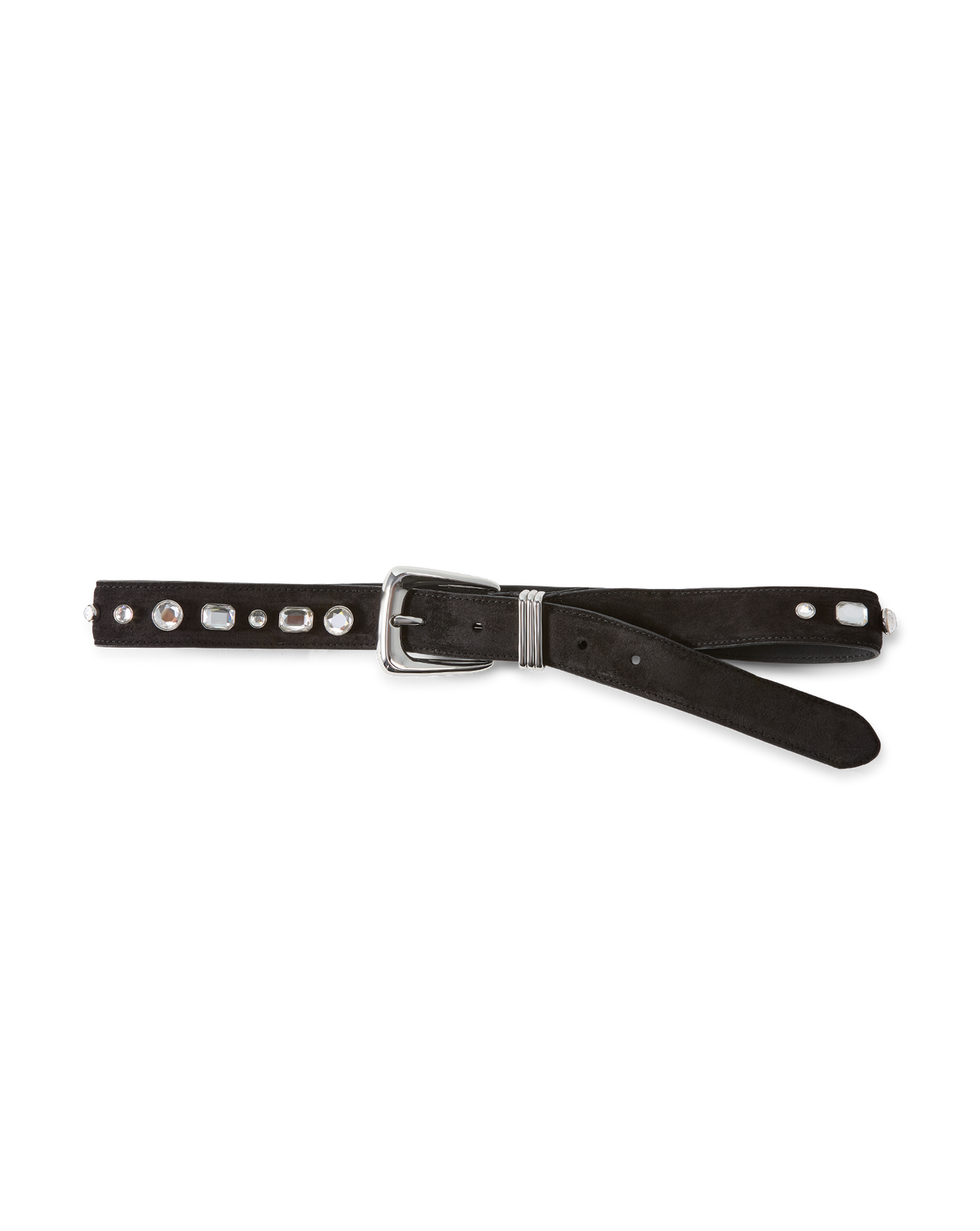 Veronica Beard | Arch Suede Crystal Embellished Belt in Black Seude Black