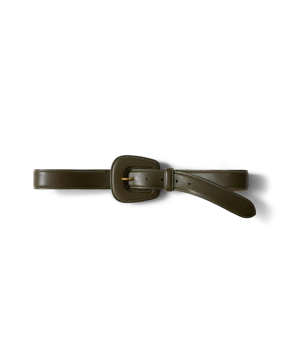 Veronica Beard | Elsy Leather-Buckle Belt in Khaki Cypress