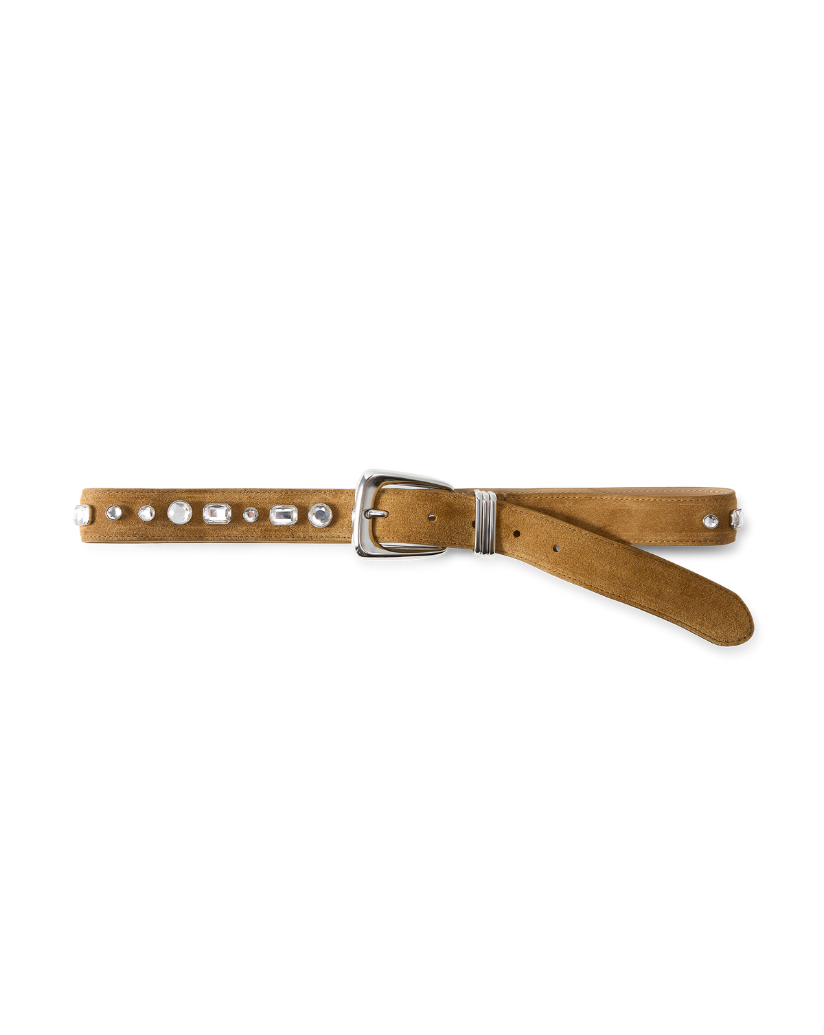 Veronica Beard | Arch Suede Crystal Embellished Belt in Brown Suede Acorn Acorn