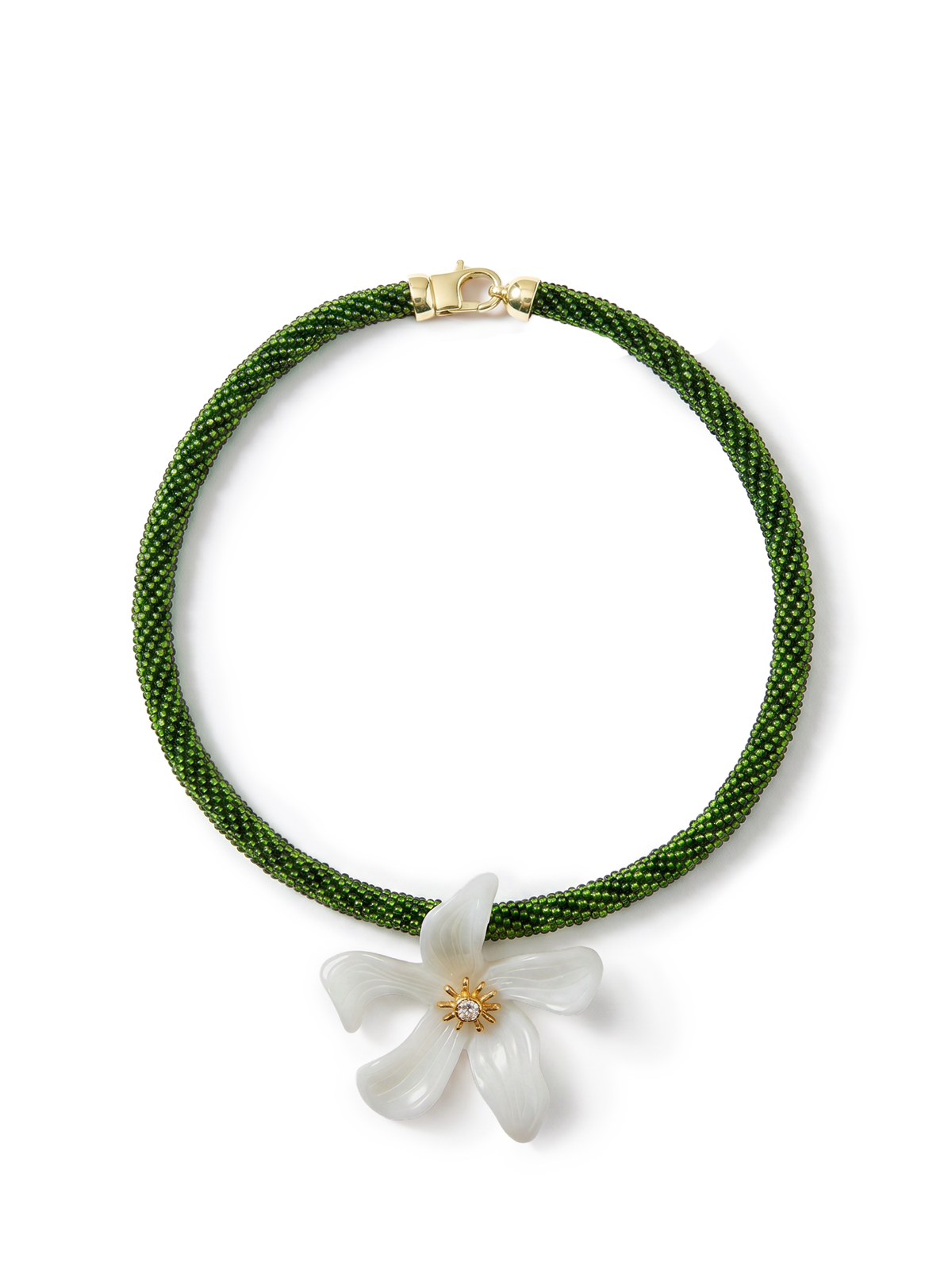 Veronica Beard | Flower Pendant Beaded Necklace in Green/White Green/White