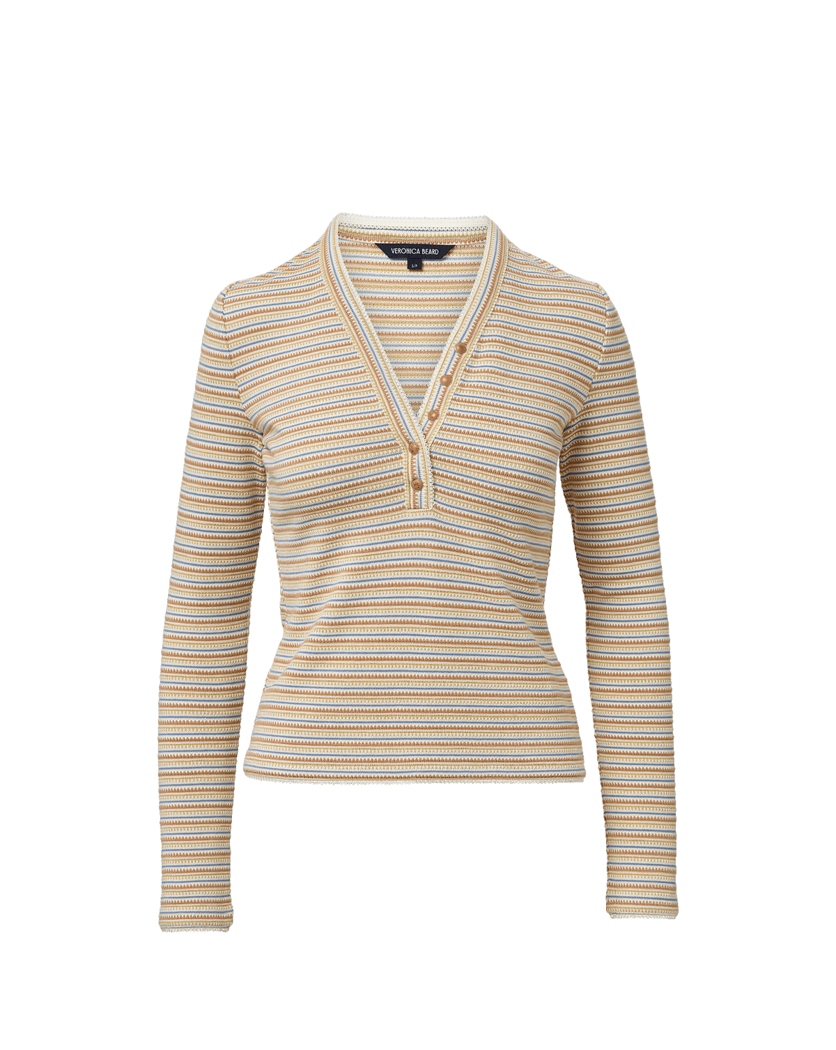 Veronica Beard | Faelan Striped Henley Shirt in Off-White Rust Multi