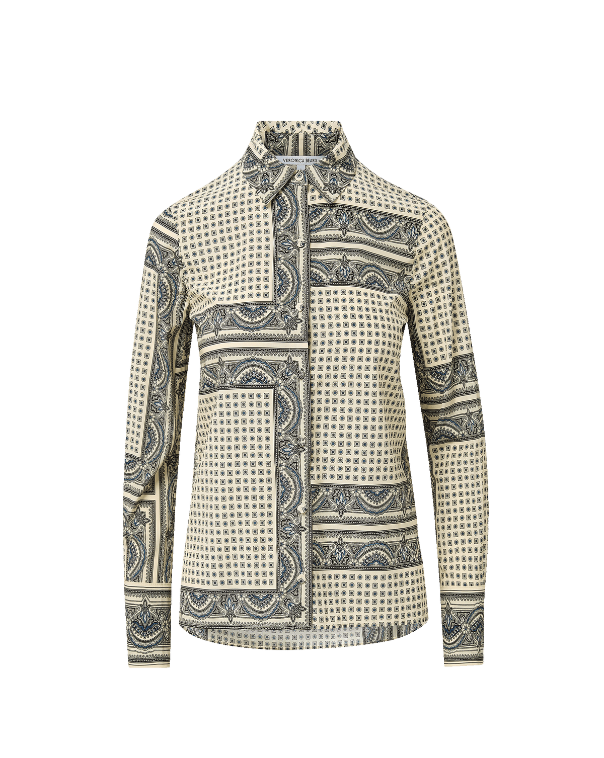 Veronica Beard | Monique Button-Down Blouse in Ecru Scarf Print Multi Ecru Multi