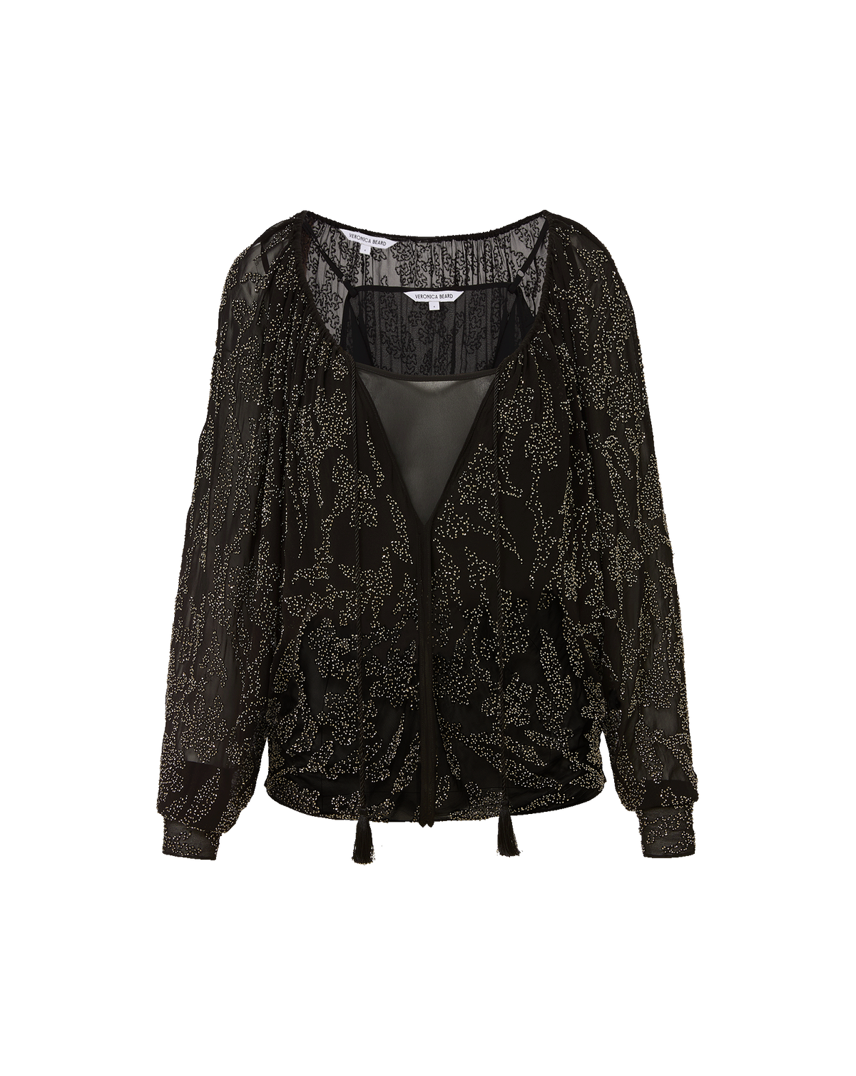 Veronica Beard | Marlena Beaded Long-Sleeve Blouse in Black Black