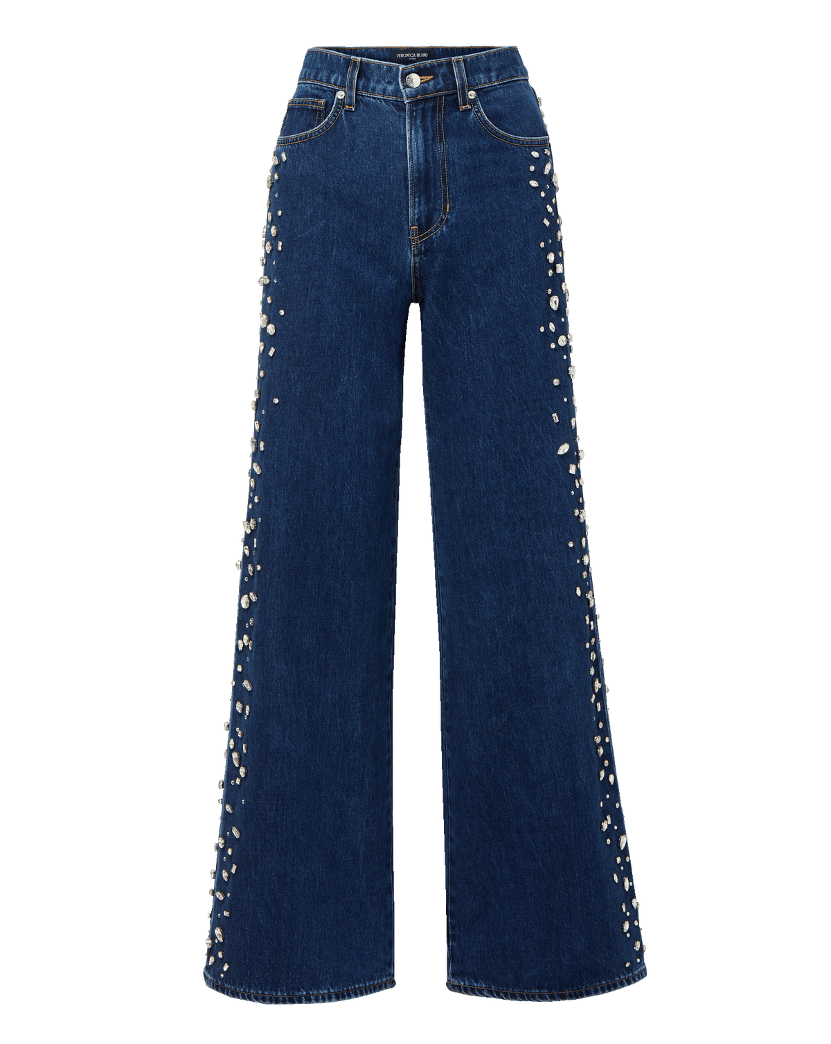 Veronica Beard | Kasey Embellished Wide-Leg Jean in Stoned Bright Blue Stoned Bright Blue
