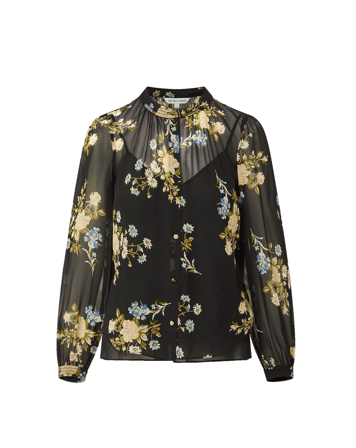 Veronica Beard | Ashlynn Silk Blouse in Black Floral Multi Black Multi