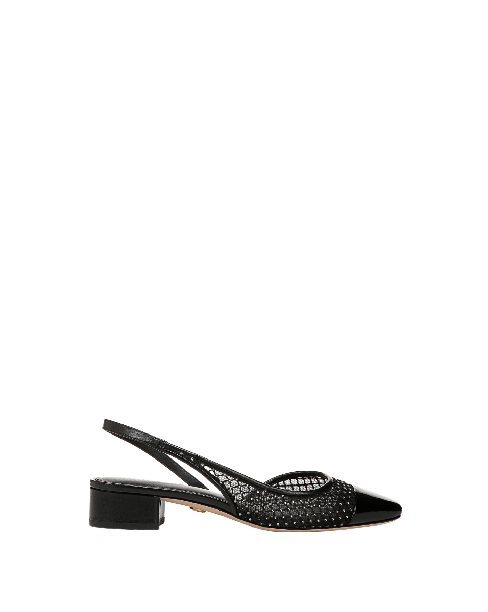 Veronica Beard | Cecile Rhinestone Mesh Cap-Toe Slingback in Black Rhinestone Black Rhinestone