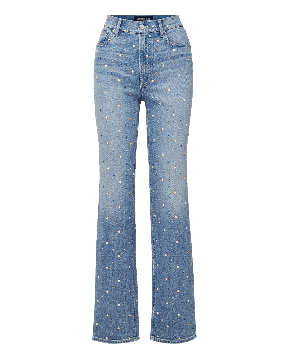 Veronica Beard | Dylan Embellished Straight-Leg Jean in Medium Wash Amethyst Frost Amethyst Frost