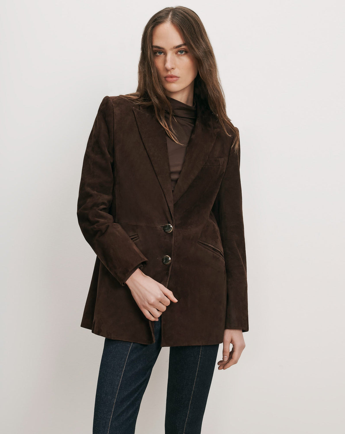 Veronica Beard | Maci Suede Dickey Jacket in Dark Brown Espresso