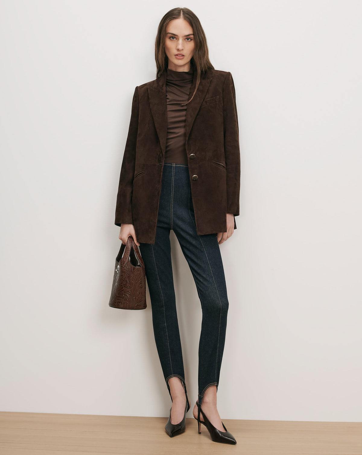 Veronica Beard | Maci Suede Dickey Jacket in Dark Brown Espresso