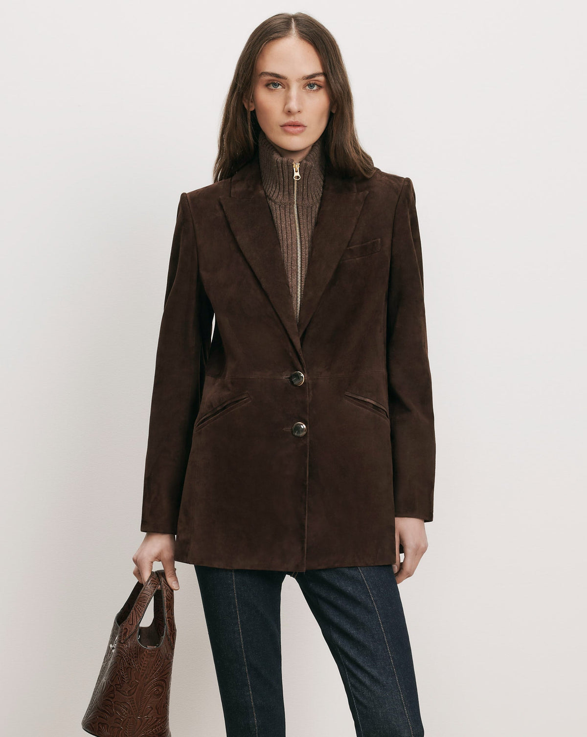 Veronica Beard | Maci Suede Dickey Jacket in Dark Brown Espresso
