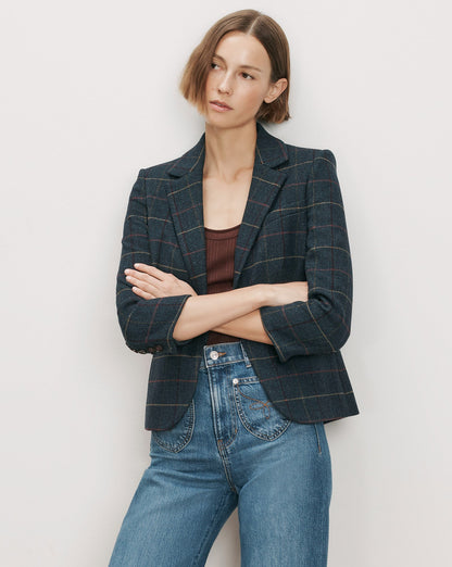Veronica Beard | Schoolboy Plaid Dickey Jacket in Teal Multi Teal Multi