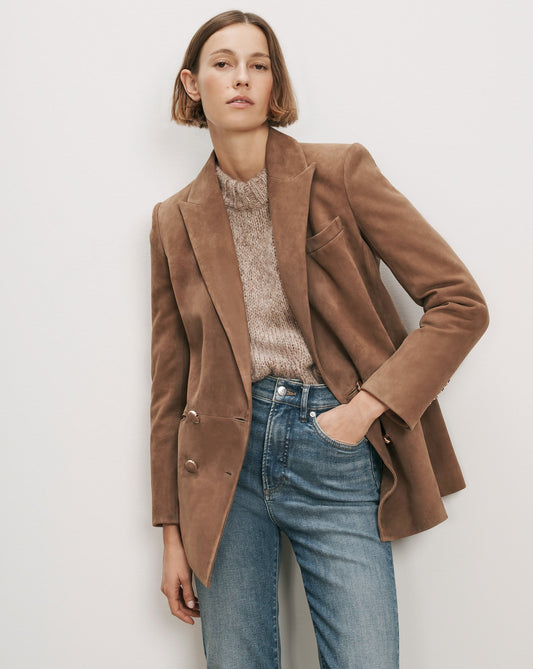 Veronica Beard | Oria Suede Dickey Jacket in Light Brown Bark