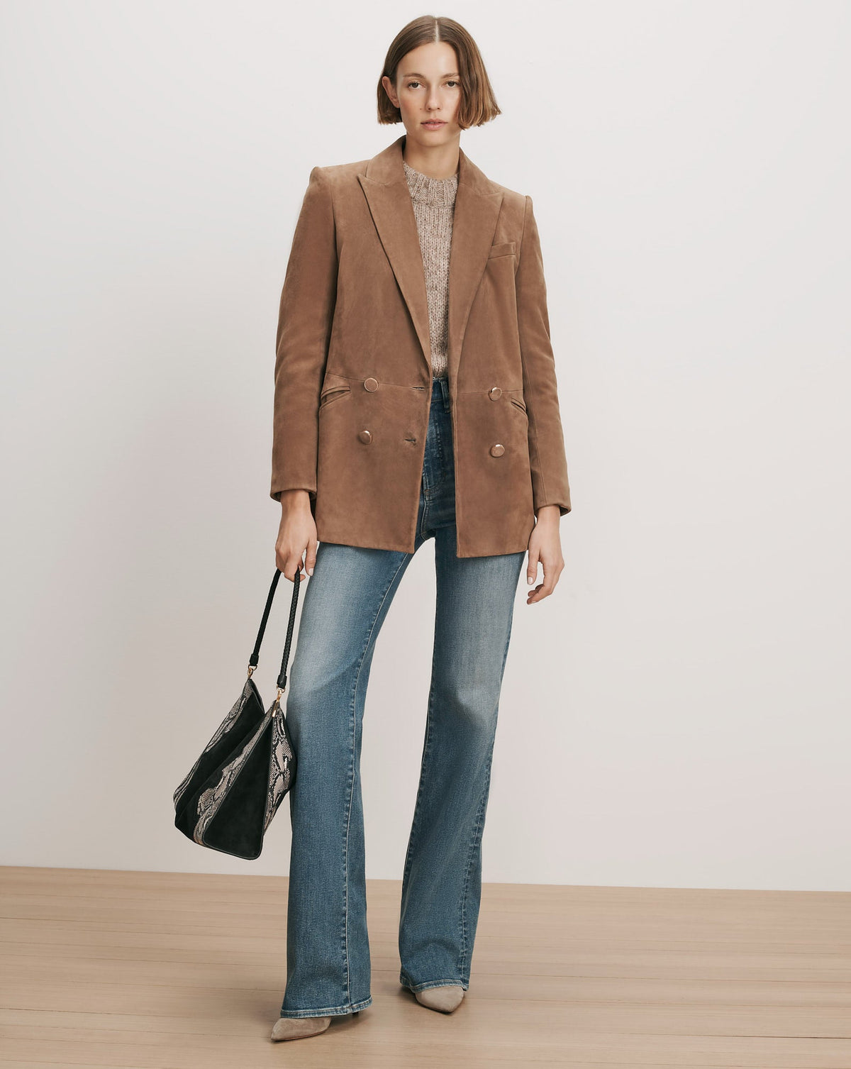 Veronica Beard | Oria Suede Dickey Jacket in Light Brown Bark