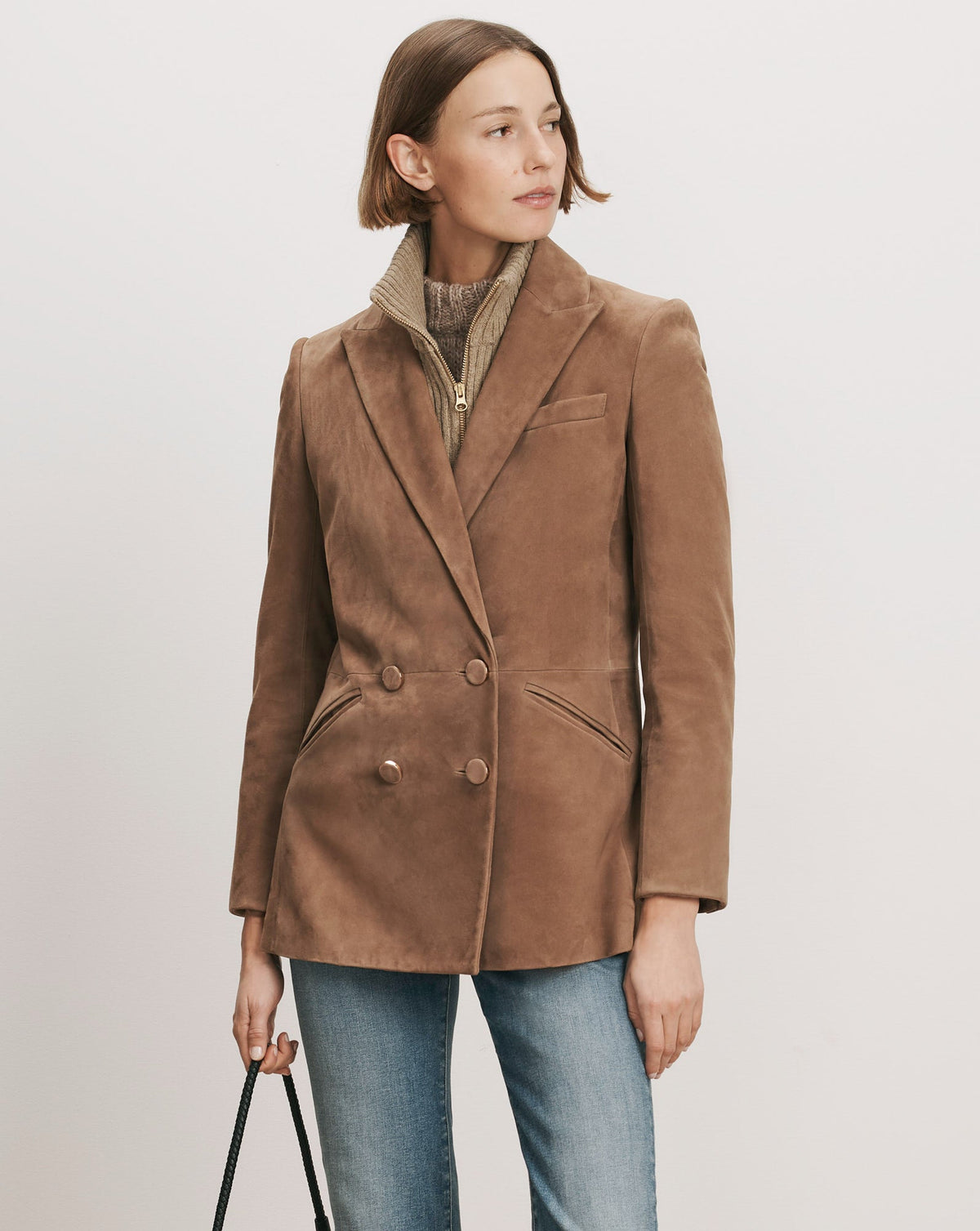 Veronica Beard | Oria Suede Dickey Jacket in Light Brown Bark
