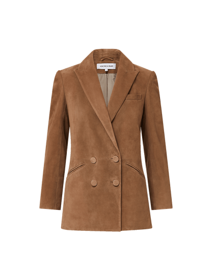 Veronica Beard | Oria Suede Dickey Jacket in Light Brown Bark