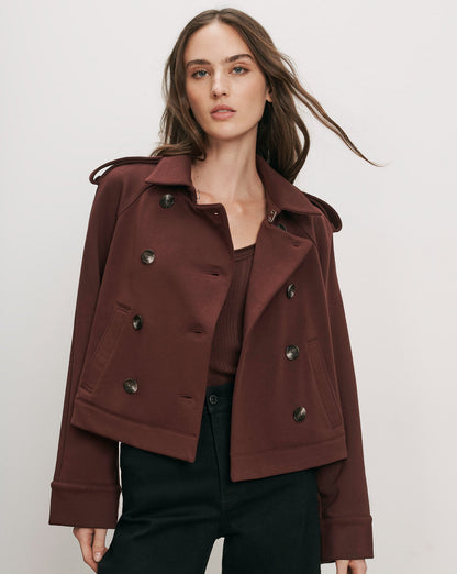 Veronica Beard | Conneley Cropped Trench Coat in Burgundy Burgundy