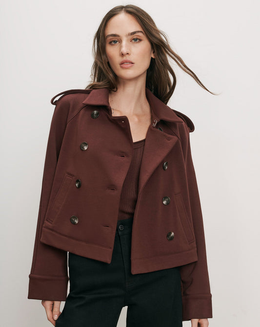 Veronica Beard | Conneley Cropped Trench Coat in Burgundy Burgundy