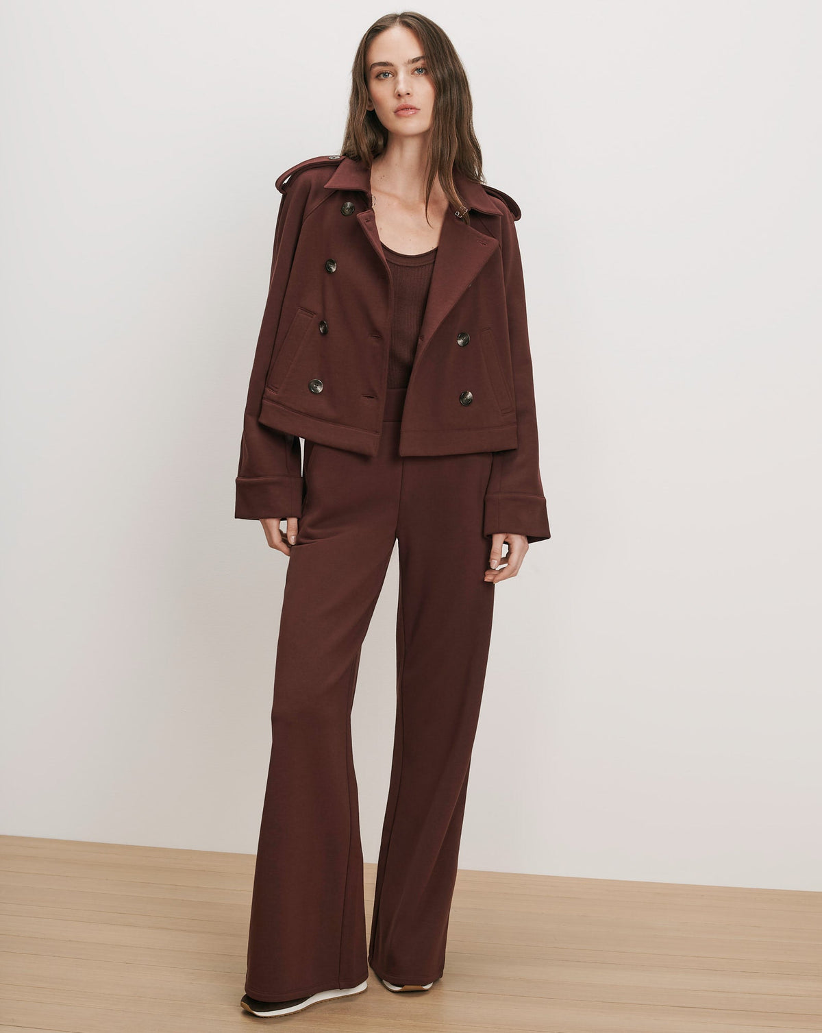 Veronica Beard | Conneley Cropped Trench Coat in Burgundy Burgundy