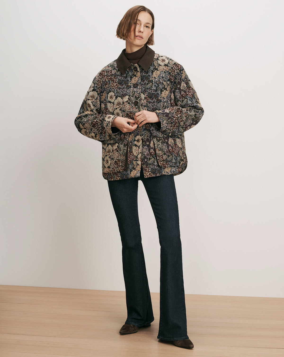 Veronica Beard | Blake Brocade Coat in Floral Tapestry Print Dark Eggplant Multi Dark Eggplant Multi