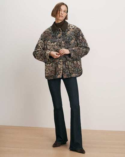 Veronica Beard | Blake Brocade Coat in Floral Tapestry Print Dark Eggplant Multi Dark Eggplant Multi