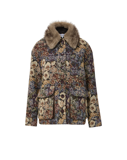 Veronica Beard | Blake Brocade Coat in Floral Tapestry Print Dark Eggplant Multi Dark Eggplant Multi