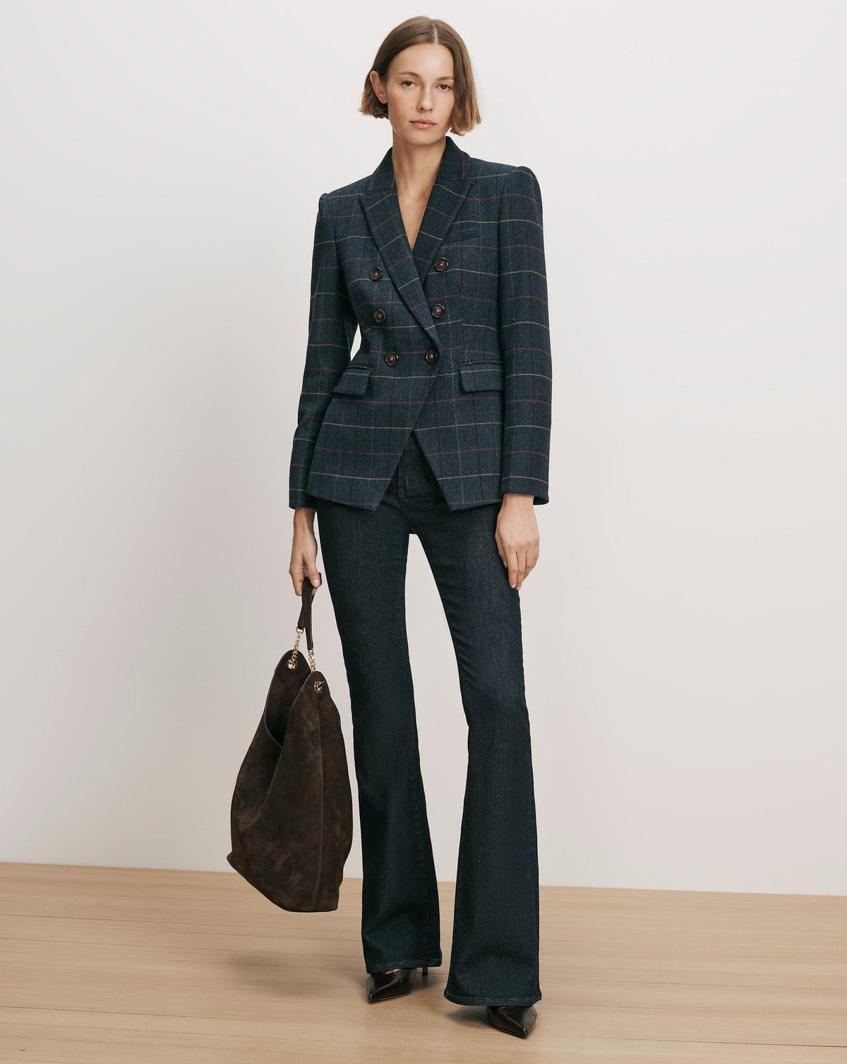Veronica Beard | Miller Plaid Dickey Jacket in Navy Teal Multi