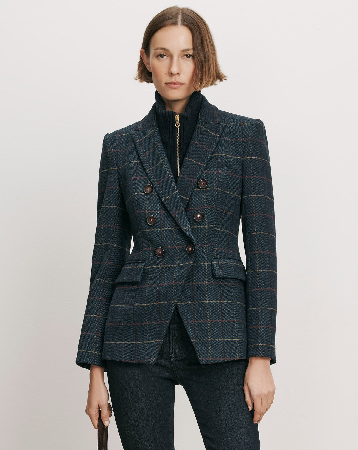 Veronica Beard | Miller Plaid Dickey Jacket in Navy Teal Multi