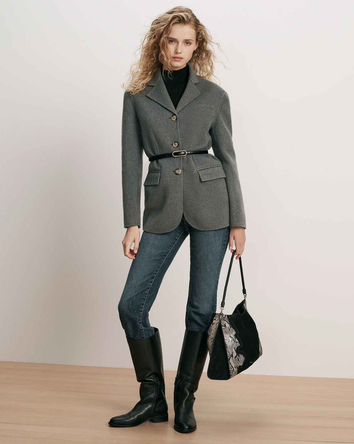 Veronica Beard | Fosterly Belted Blazer in Medium Heather Grey Medium Heather Grey