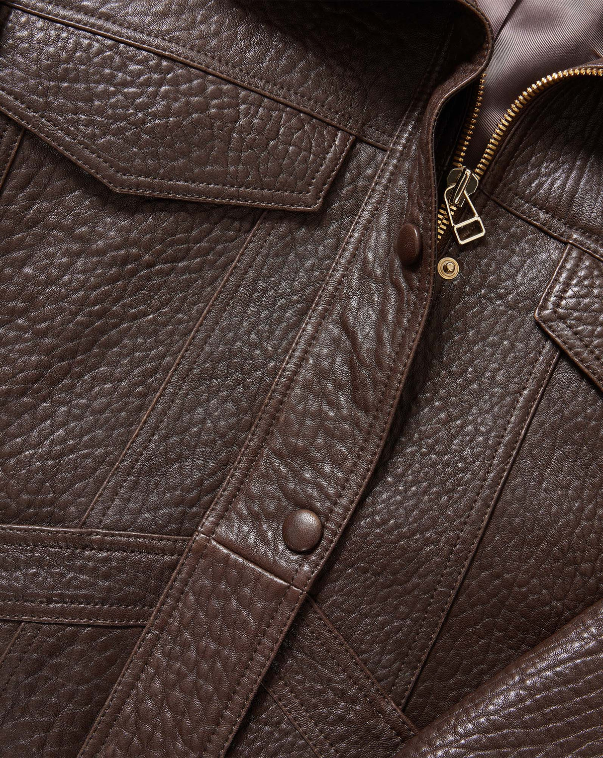 Veronica Beard | Silversmith Leather Funnel Neck Jacket in Dark Brown Espresso