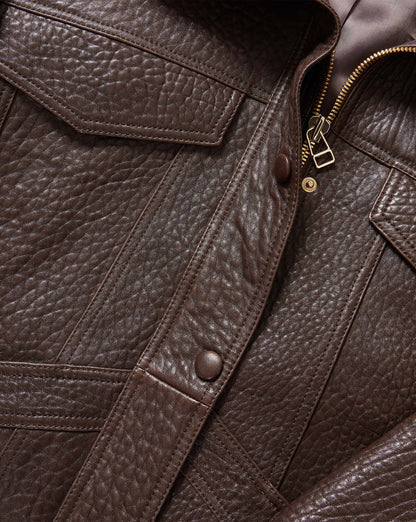 Veronica Beard | Silversmith Leather Funnel Neck Jacket in Dark Brown Espresso