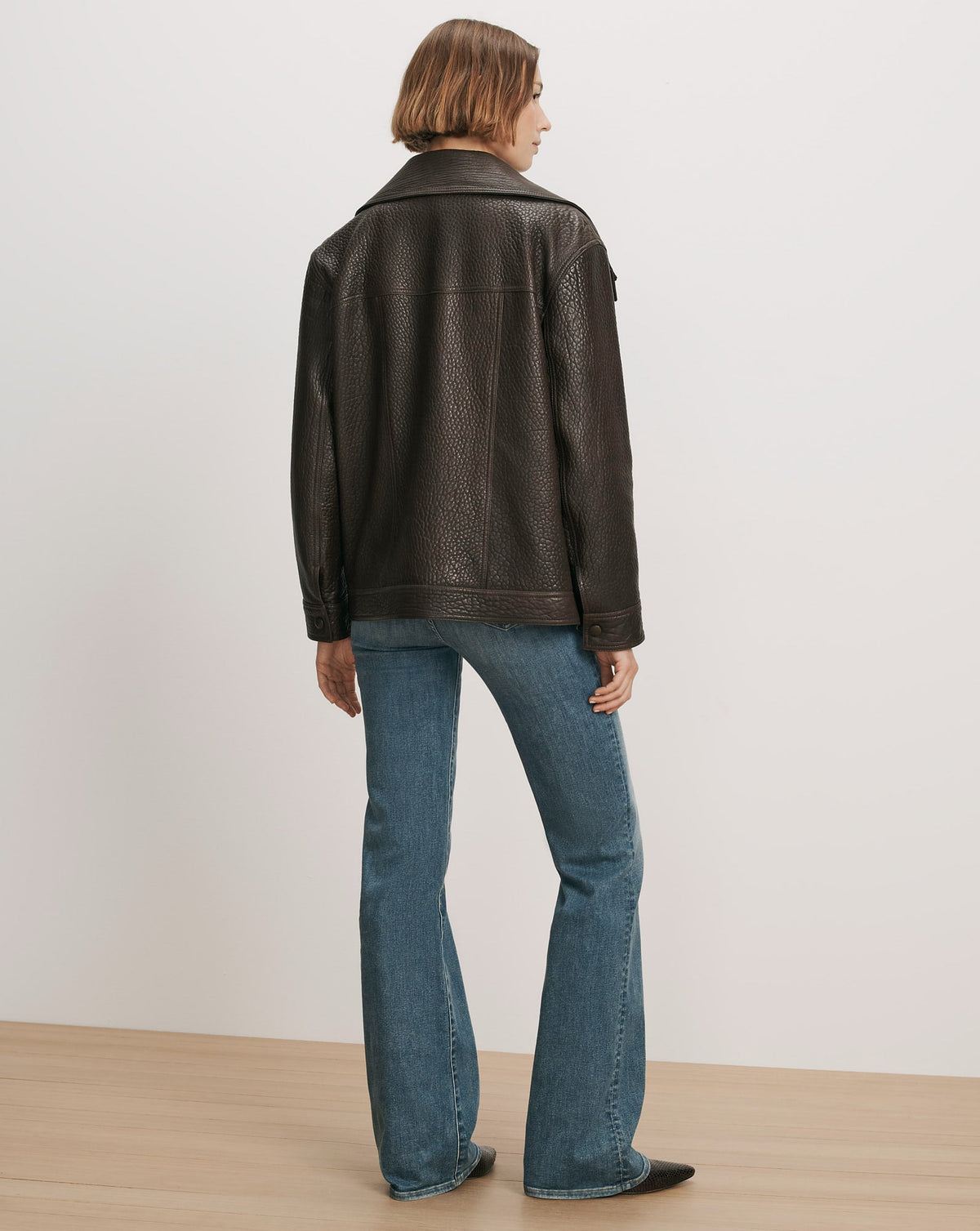 Veronica Beard | Silversmith Leather Funnel Neck Jacket in Dark Brown Espresso