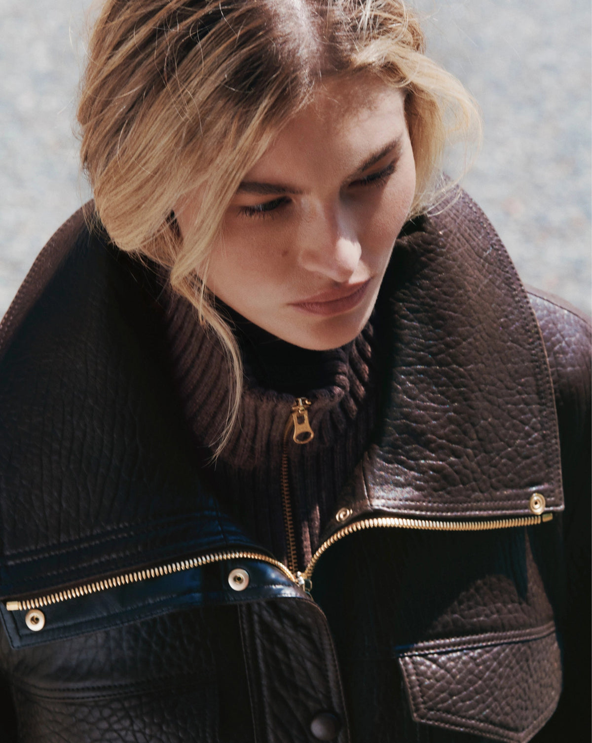 Veronica Beard | Silversmith Leather Funnel Neck Jacket in Dark Brown Espresso