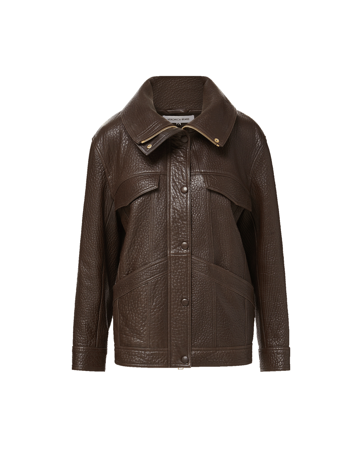 Veronica Beard | Silversmith Leather Funnel Neck Jacket in Dark Brown Espresso