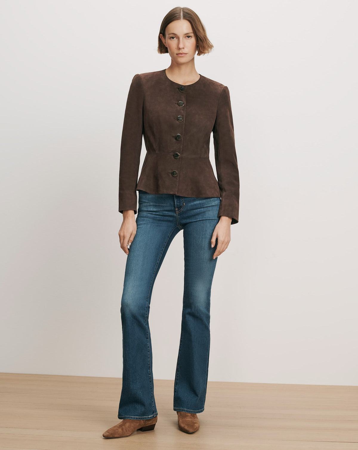 Veronica Beard | Quinn Suede Peplum Jacket in Dark Brown Espresso