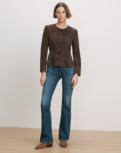 Veronica Beard | Quinn Suede Peplum Jacket in Dark Brown Espresso