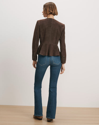 Veronica Beard | Quinn Suede Peplum Jacket in Dark Brown Espresso