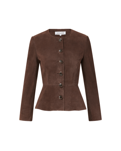 Veronica Beard | Quinn Suede Peplum Jacket in Dark Brown Espresso
