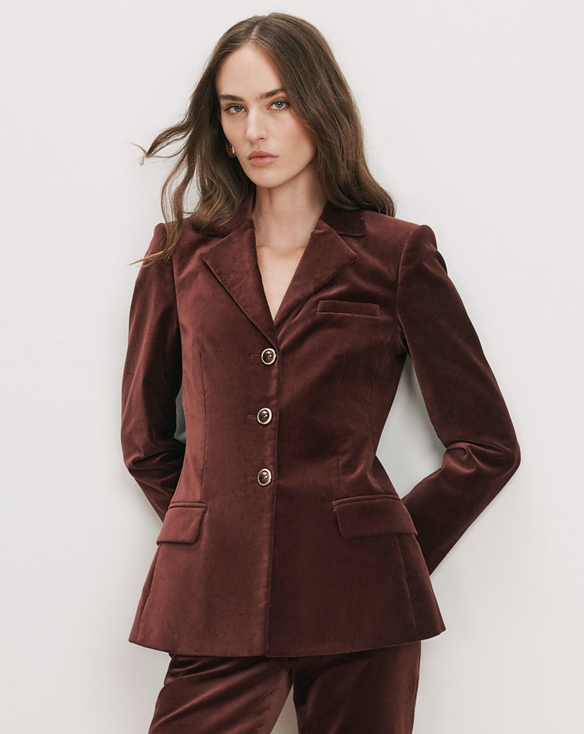 Veronica Beard | Raelynn Velvet Blazer Jacket in Burgundy Burgundy