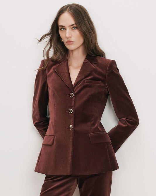 Veronica Beard | Raelynn Velvet Blazer Jacket in Burgundy Burgundy