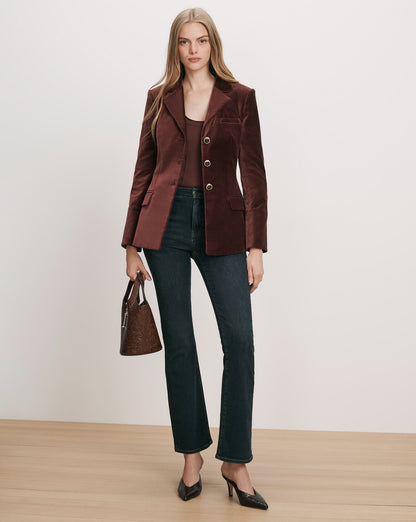 Veronica Beard | Raelynn Velvet Blazer Jacket in Burgundy Burgundy