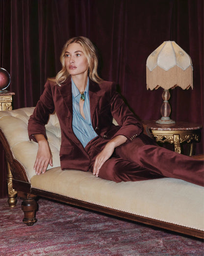 Veronica Beard | Raelynn Velvet Blazer Jacket in Burgundy Burgundy